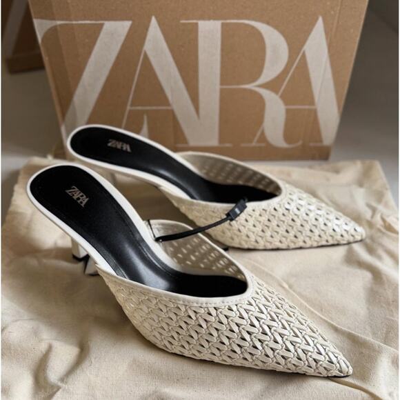 RARE!!! ZARA Woven Heeled Mules NWT - Picture 1 of 7